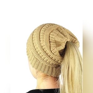 Debra Weitzner Women Winter Cap for Beanie Warm Slouchy Ponytail Hole Beige Hat